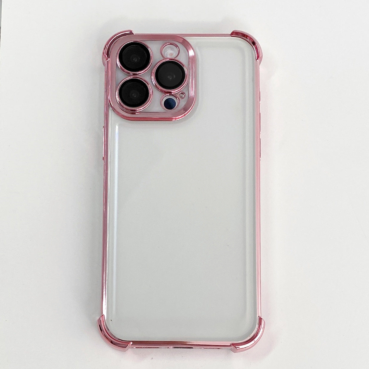 Luxurious Frosted White iPhone Case with Rose - Gold Metallic Borders and Camera Protection