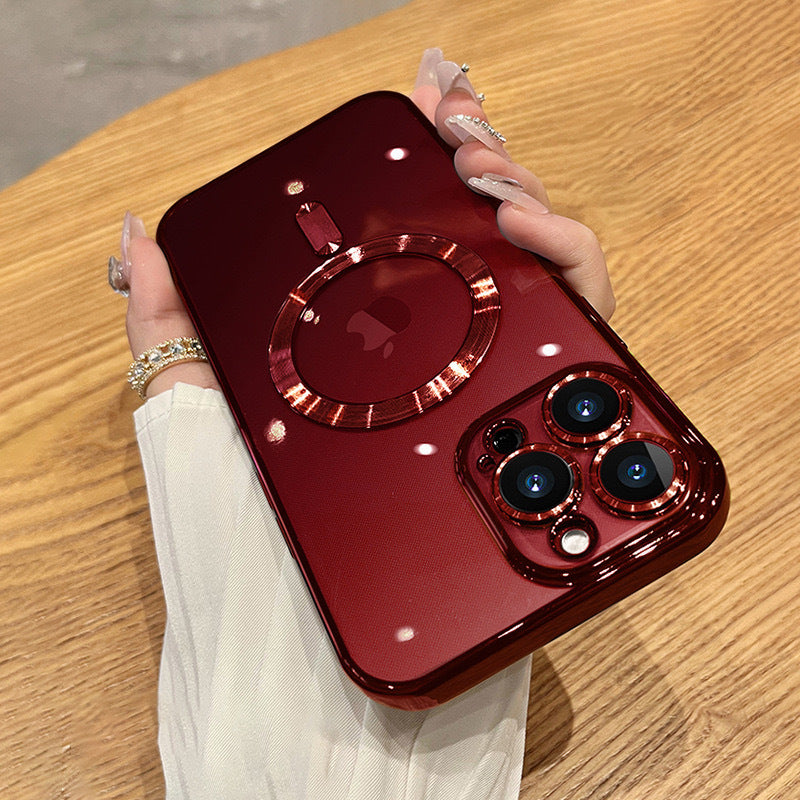 Luxurious Burgundy iPhone Case with Integrated MagSafe Ring and Camera Protection