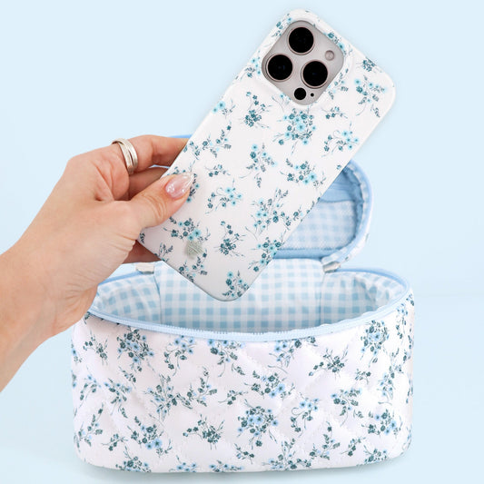 French Blue Floral Vanity Bag