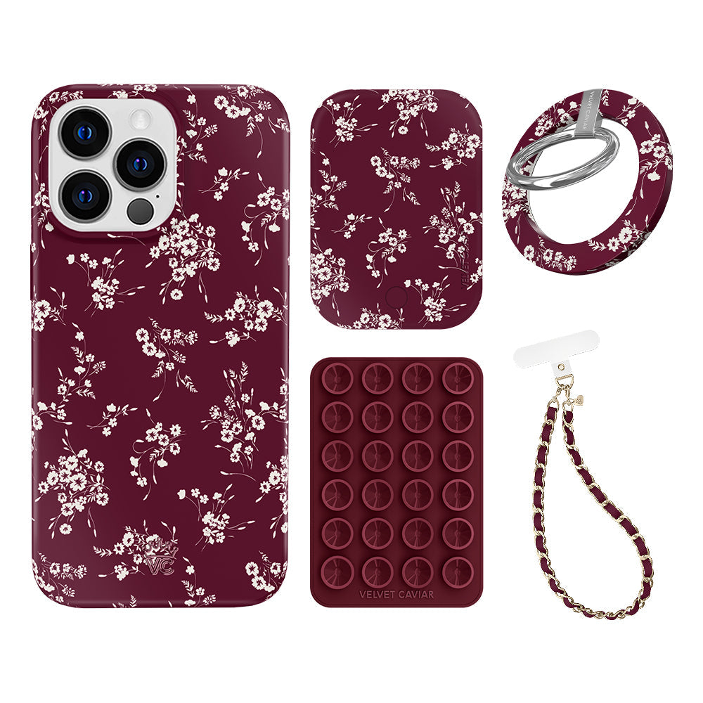 French Burgundy Floral iPhone Bundle Set - Grip