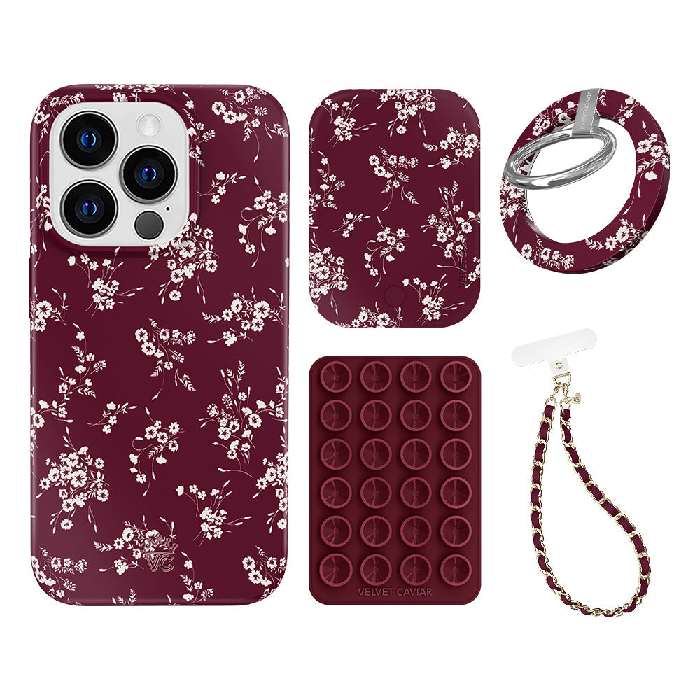 French Burgundy Floral iPhone Bundle Set - Grip