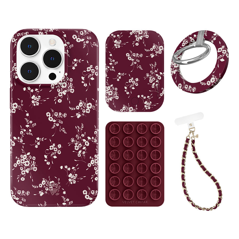 French Burgundy Floral iPhone Bundle Set - Grip