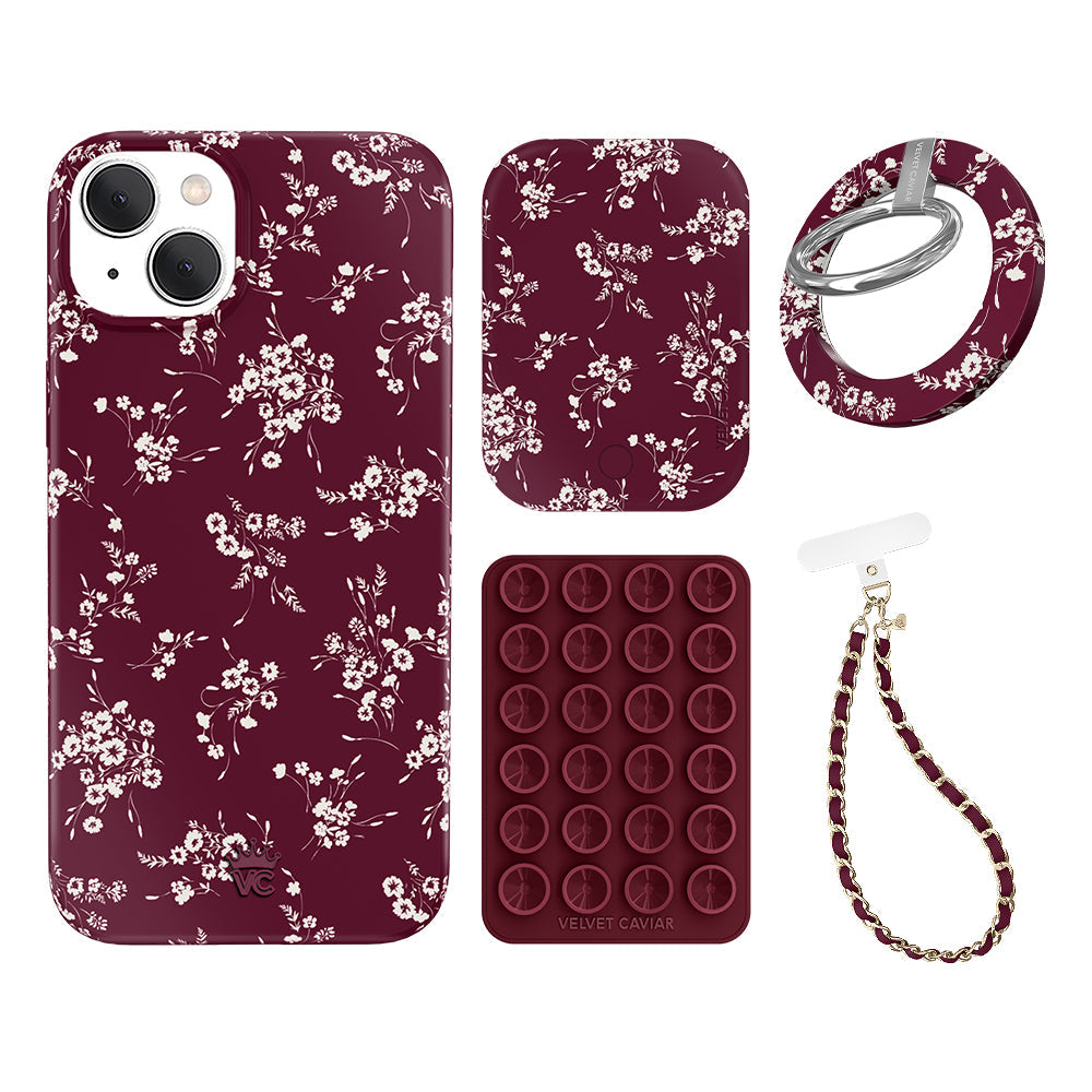 French Burgundy Floral iPhone Bundle Set - Grip