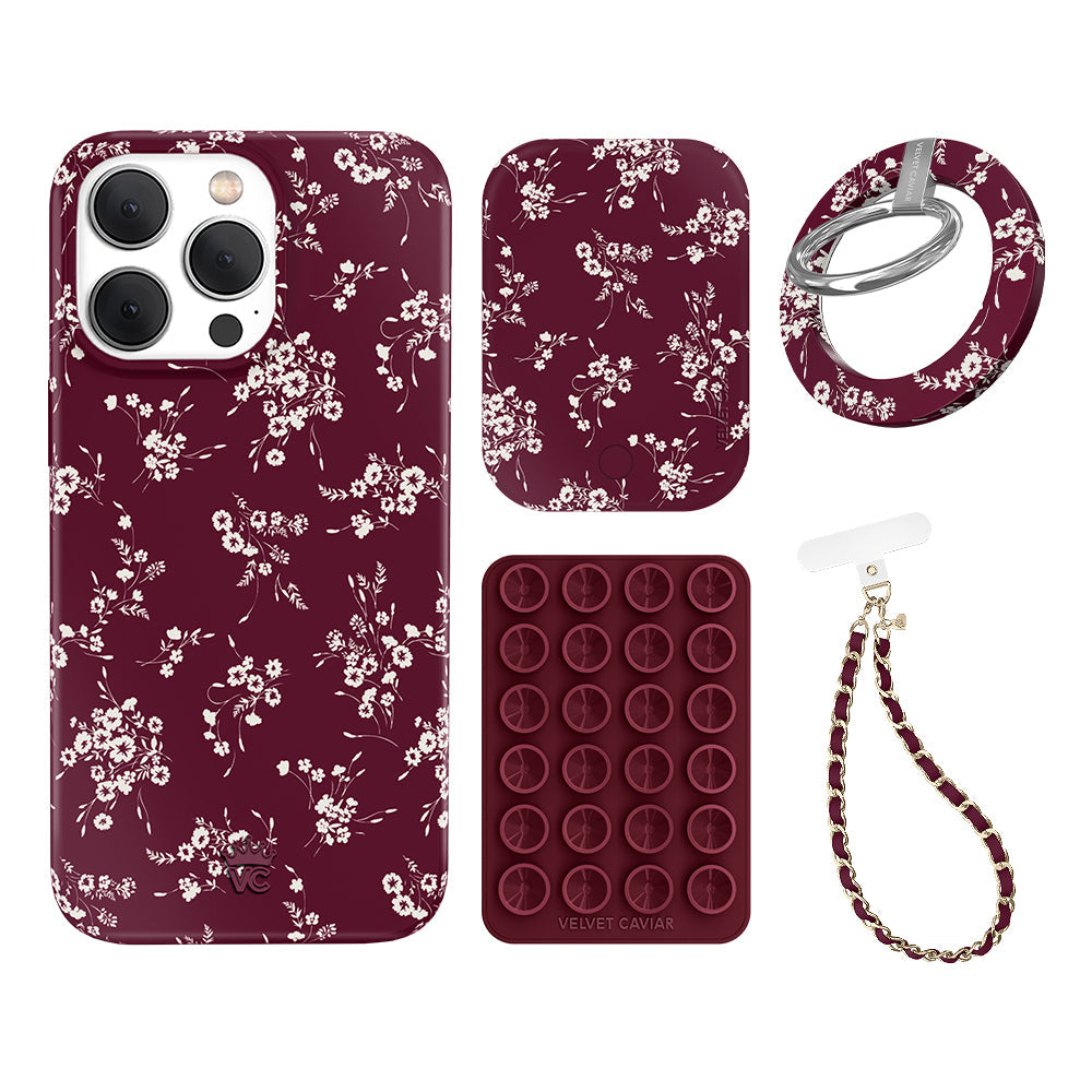 French Burgundy Floral iPhone Bundle Set - Grip