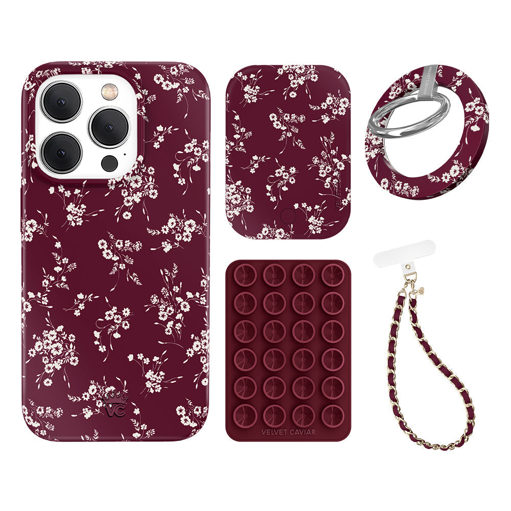 French Burgundy Floral iPhone Bundle Set - Grip