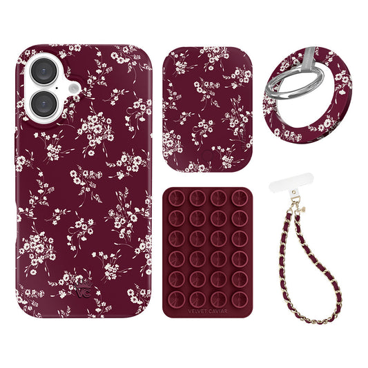 French Burgundy Floral iPhone Bundle Set - Grip