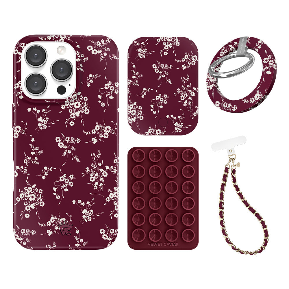 French Burgundy Floral iPhone Bundle Set - Grip