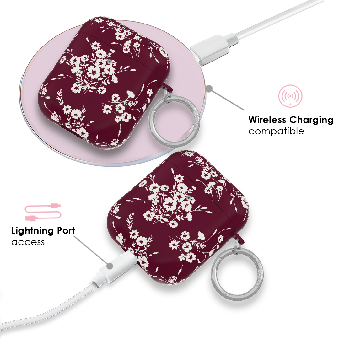 French Burgundy Floral AirPod Case