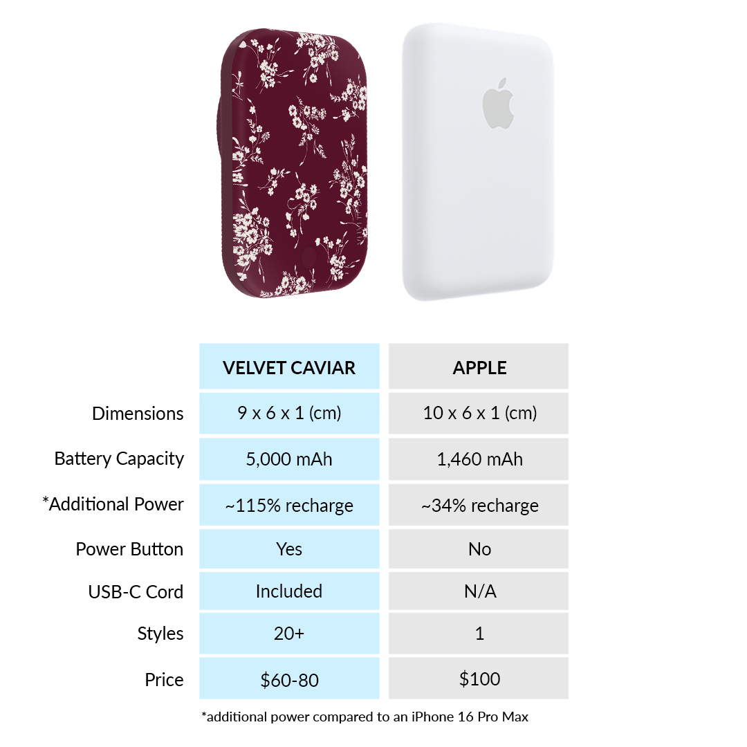 French Burgundy Floral MagSafe Battery Power Pack