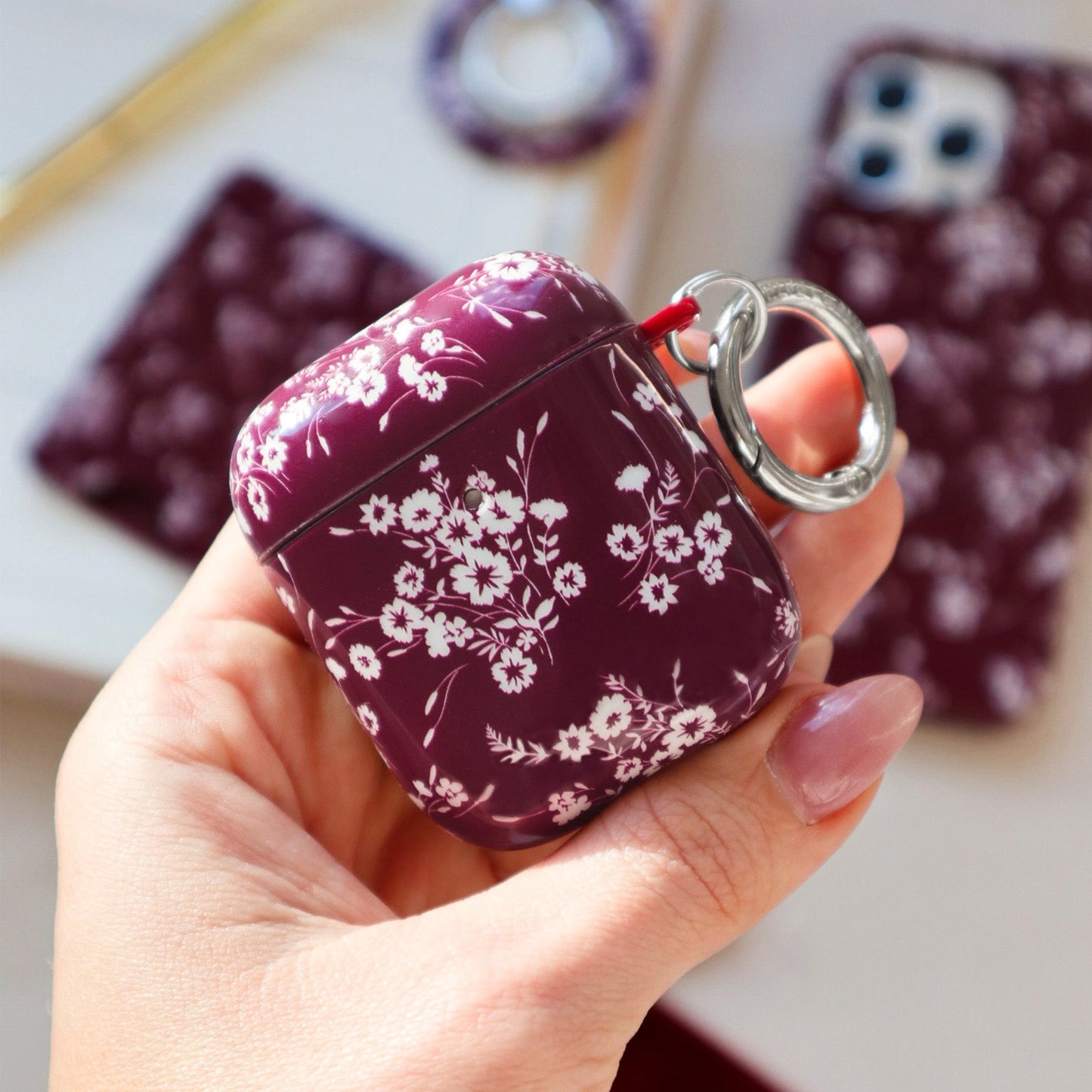 French Burgundy Floral AirPod Case